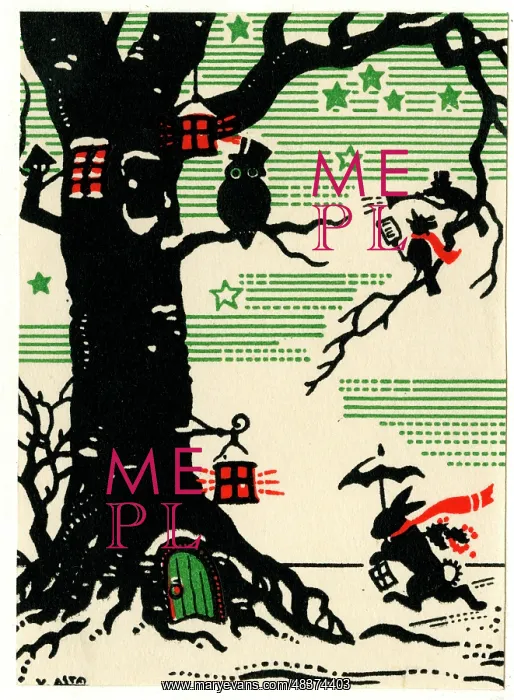  : Christmas card, rabbit and owl