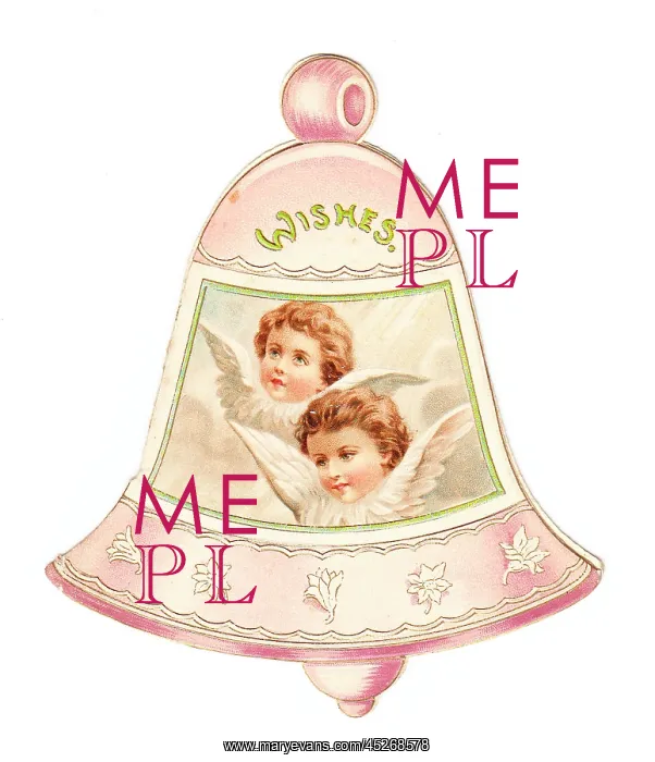 : Christmas card in the shape of a bell with cherubs : Christmas card in the shape of a bell with cherubs