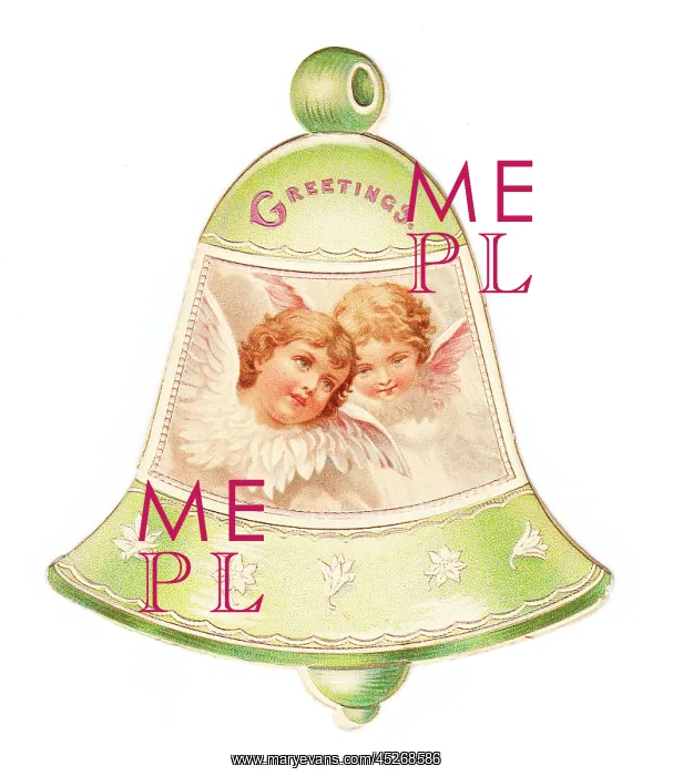 : Christmas card in the shape of a bell with cherubs : Christmas card in the shape of a bell with cherubs