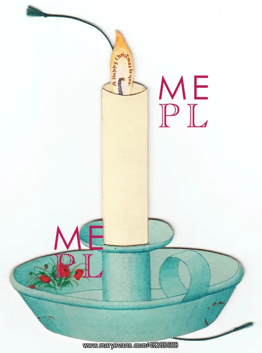 : Christmas card in the shape of a candle and holder : Christmas card in the shape of a candle and holder