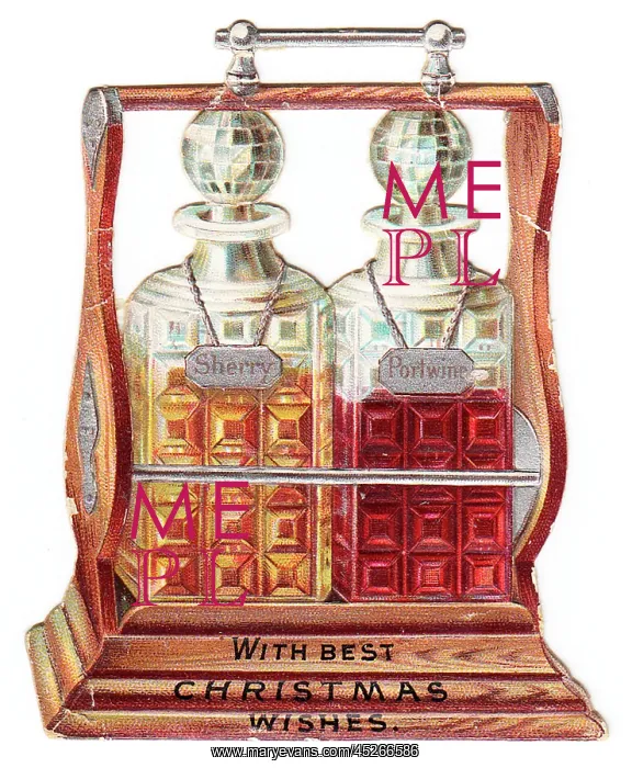 : Christmas card in the shape of two decanters : Christmas card in the shape of two decanters