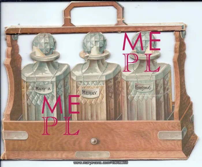 : Christmas card in the shape of three decanters : Christmas card in the shape of three decanters