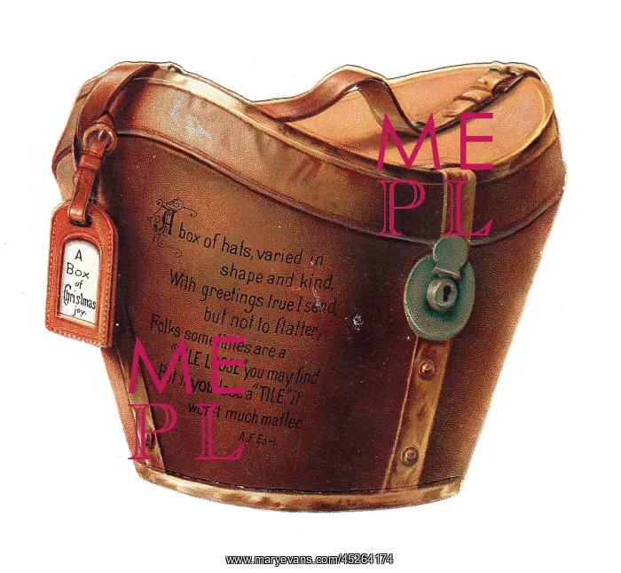 : Christmas card in the shape of a leather hatbox : Christmas card in the shape of a leather hatbox