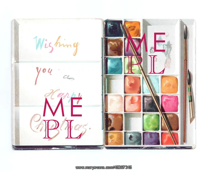 : Christmas card in the shape of an open paintbox : Christmas card in the shape of an open paintbox