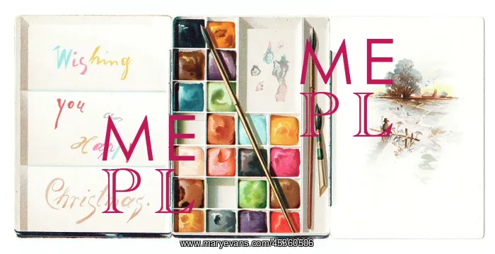 : Christmas card in the shape of an open paintbox : Christmas card in the shape of an open paintbox