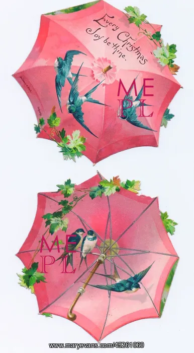 : Christmas card in the shape of a pink parasol : Christmas card in the shape of a pink parasol