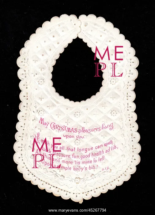 : Christmas card shaped like a baby's bib : Christmas card shaped like a baby's bib