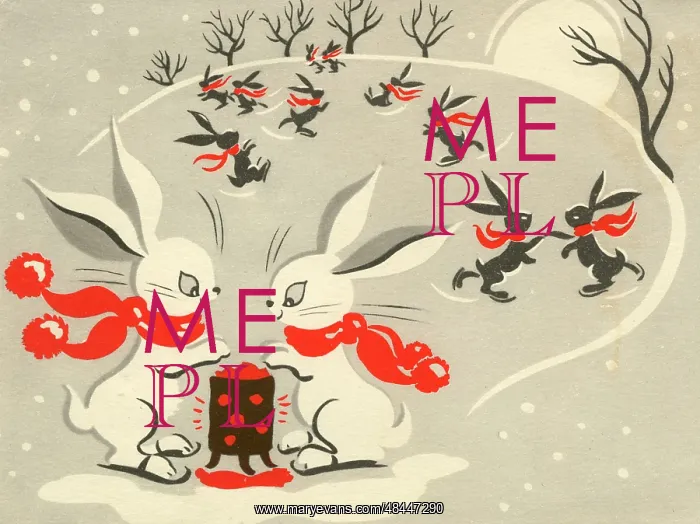  : Christmas card, skating rabbits