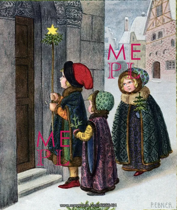 : Christmas, carol singers, coloured drawing by : Christmas, carol singers, coloured drawing by