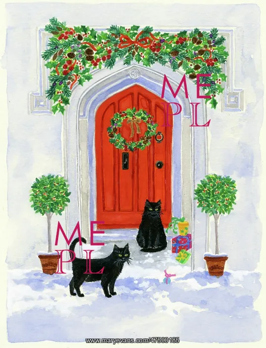 : Christmas Cats at Doorway : Christmas Cats at Doorway