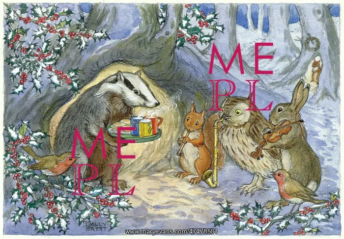 : Christmas Cheer - badger bringing hot drinks : Christmas Cheer - badger bringing hot drinks