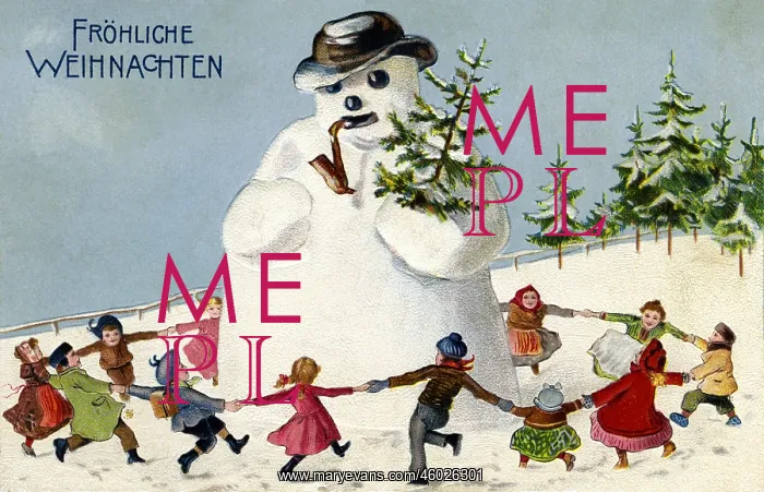  : christmas, children dancing around a big snowman