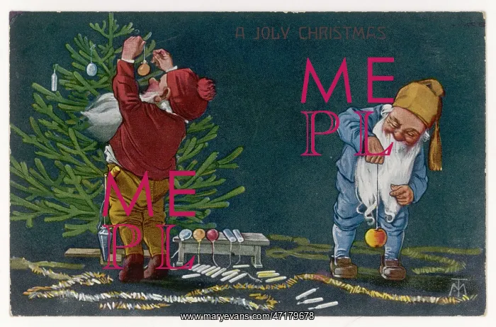 : Christmas customs: gnomes decorating the Christmas tree : Christmas customs: gnomes decorating the Christmas tree