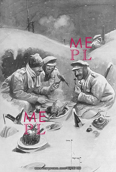 : Christmas Dinner in the trenches by Charles Crombie : Christmas Dinner in the trenches by Charles Crombie