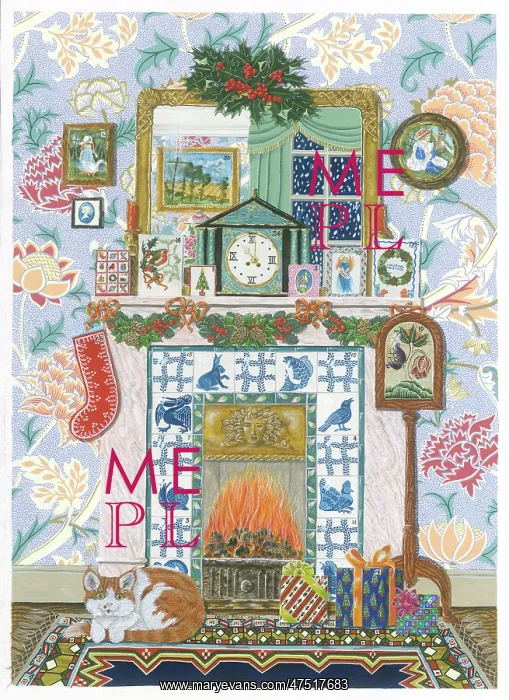 : Christmas fireside scene with cat, presents etc : Christmas fireside scene with cat, presents etc