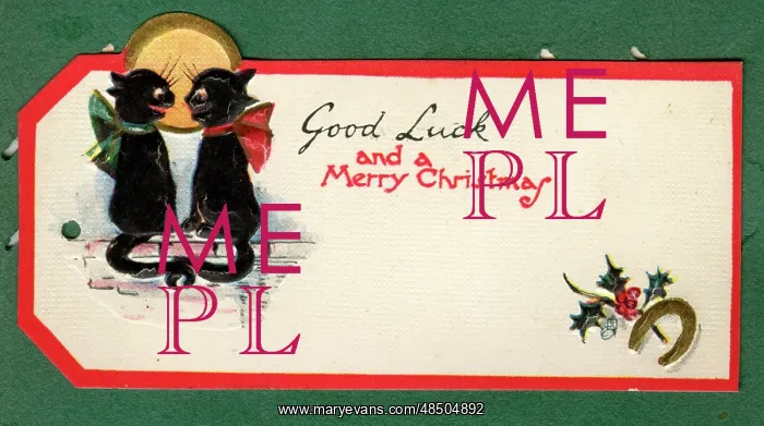 : Christmas gift tag with two black cats : Christmas gift tag with two black cats