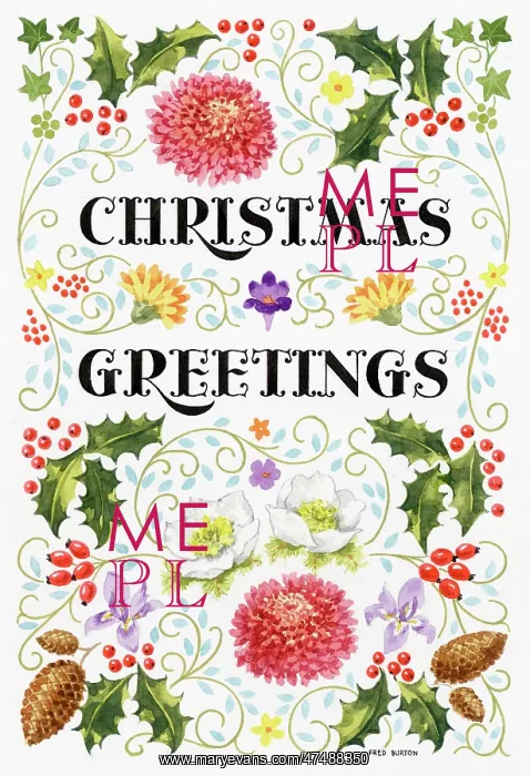  : Christmas Greetings with chrysanthemums etc