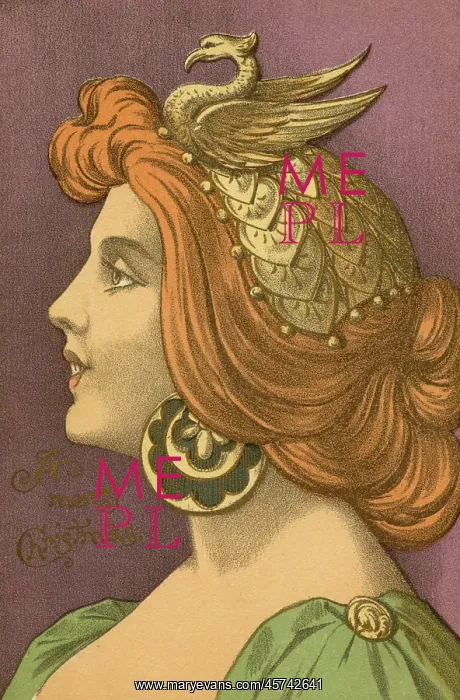 : Christmas Greetings Postcard featuring glamorous redhead : Christmas Greetings Postcard featuring glamorous redhead