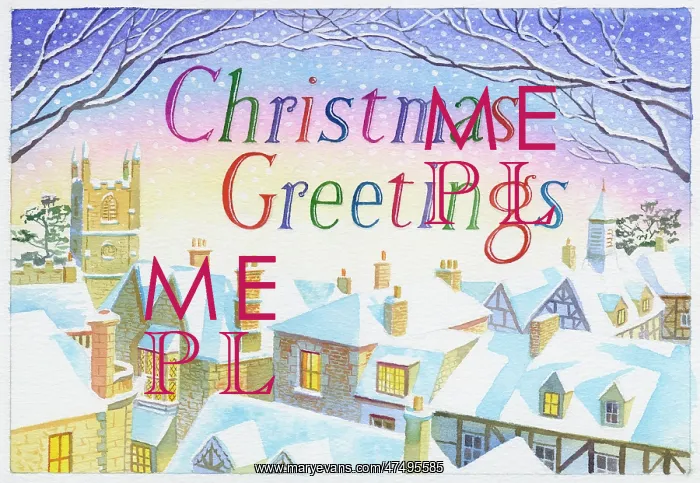  : Christmas Greetings with Snowy Rooftops