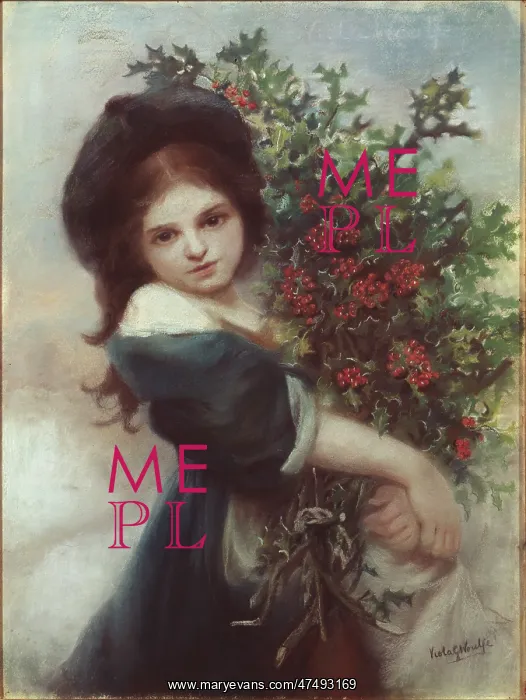 : Christmas Holly ' girl with bundle of holly : Christmas Holly ' girl with bundle of holly