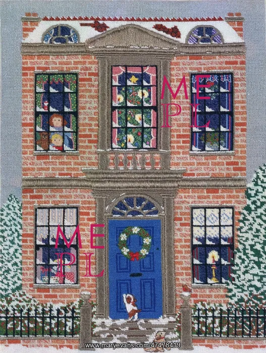 : Christmas House ' children & tree in windows : Christmas House ' children & tree in windows