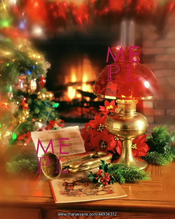 : Christmas Still Life - Fireplace with Garlands : Christmas Still Life - Fireplace with Garlands