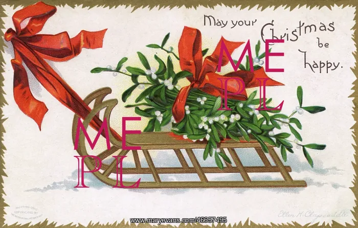 : Christmas Mistletoe being pulled along atop a wooden frame : Christmas Mistletoe being pulled along atop a wooden frame