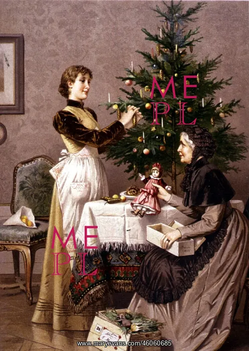 : Christmas, mother decorating Christmas tree : Christmas, mother decorating Christmas tree