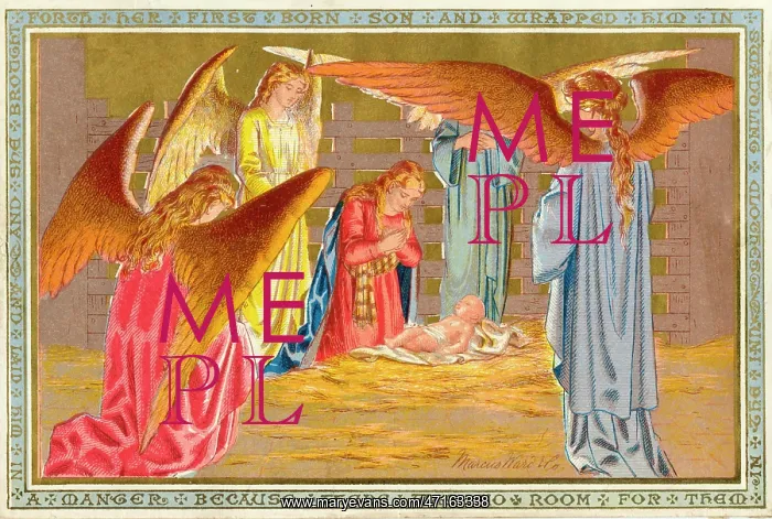  : Christmas nativity scene in the manger with angels