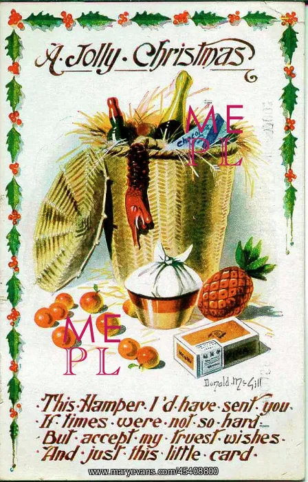: Christmas postcard, hamper of food and drink : Christmas postcard, hamper of food and drink