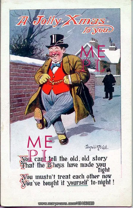 : Christmas postcard, Tipsy man walking home : Christmas postcard, Tipsy man walking home