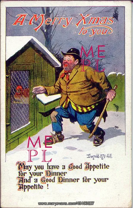 : Christmas postcard, Tramp creeps up on a turkey : Christmas postcard, Tramp creeps up on a turkey