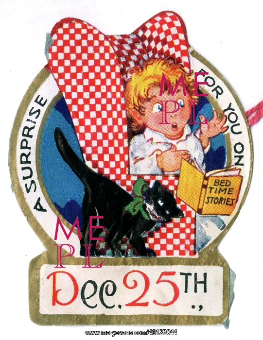 : Christmas present gift tag -- boy in chair : Christmas present gift tag -- boy in chair
