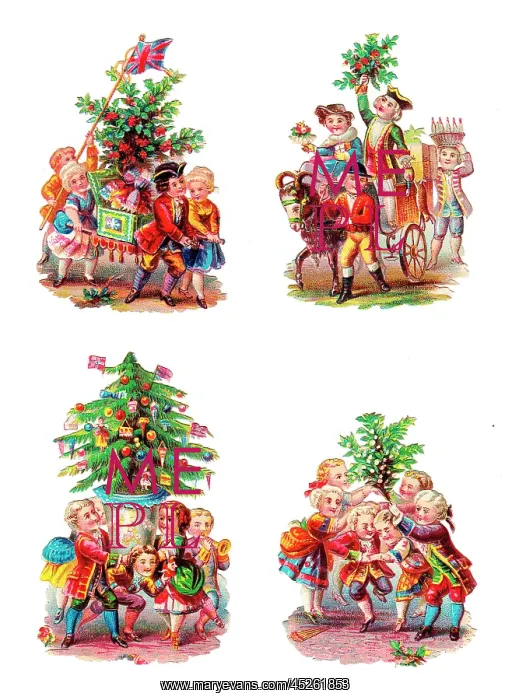  : Christmas scenes on four Victorian scraps