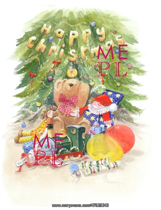 : Christmas Tree with clown, teddy, doll, balloons : Christmas Tree with clown, teddy, doll, balloons