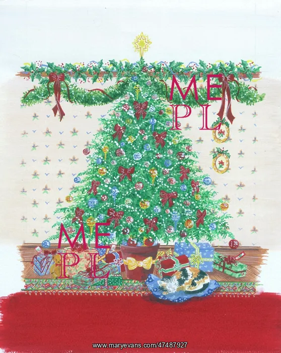 : Christmas Tree with Red Ribbons : Christmas Tree with Red Ribbons