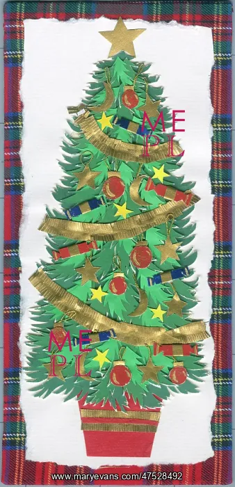 : Christmas tree with a red tartan border : Christmas tree with a red tartan border