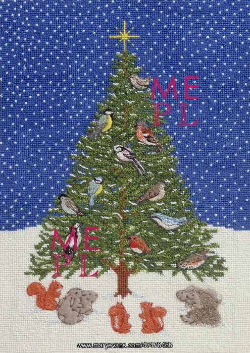 : Christmas tree in snow with birds & animals : Christmas tree in snow with birds & animals