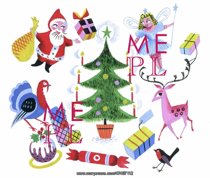 : Christmas tree surrounded Christmas motifs : Christmas tree surrounded Christmas motifs