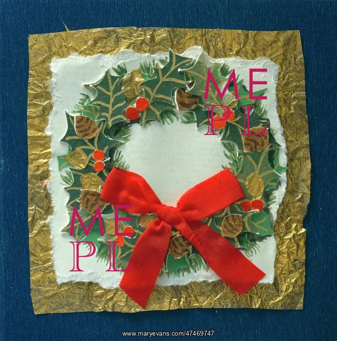 : Christmas wreath with red ribbon : Christmas wreath with red ribbon