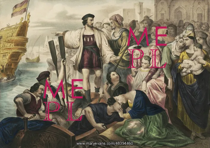 : Christopher Columbus and his crew leaving the : Christopher Columbus and his crew leaving the