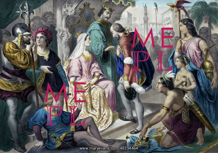 : Christopher Columbus greeted by King Ferdinand : Christopher Columbus greeted by King Ferdinand