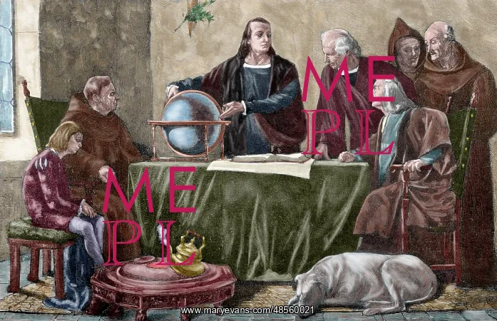 : Christopher Columbus at La Rabida. Engraving. Colored : Christopher Columbus at La Rabida. Engraving. Colored