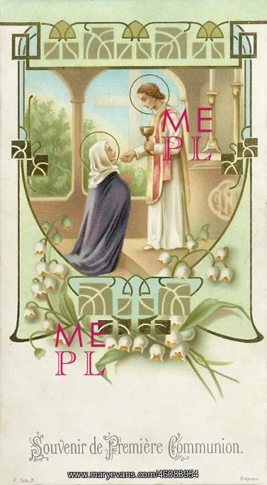 : Chromolithograph Devotional Card - First Communion : Chromolithograph Devotional Card - First Communion