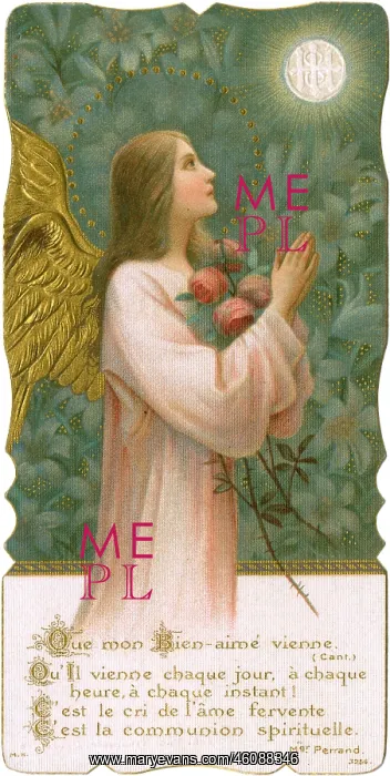: Chromolithograph Devotional Card - First Communion : Chromolithograph Devotional Card - First Communion