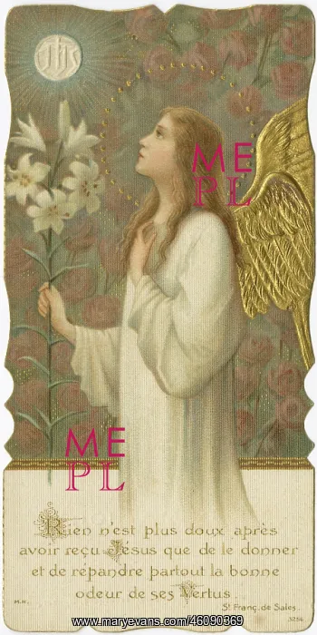 : Chromolithograph Devotional Card - First Communion : Chromolithograph Devotional Card - First Communion