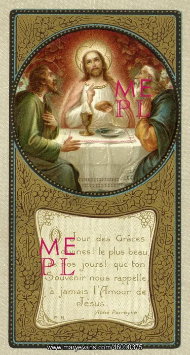 : Chromolithograph Devotional Card - First Communion : Chromolithograph Devotional Card - First Communion