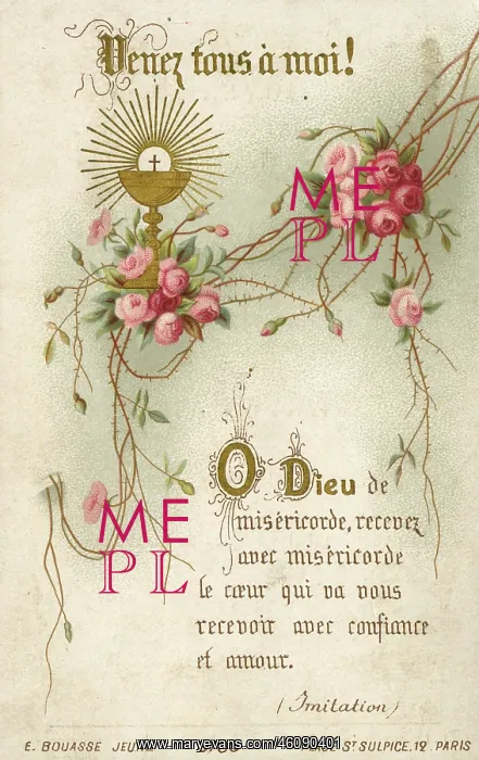 : Chromolithograph Devotional Card - First Communion : Chromolithograph Devotional Card - First Communion