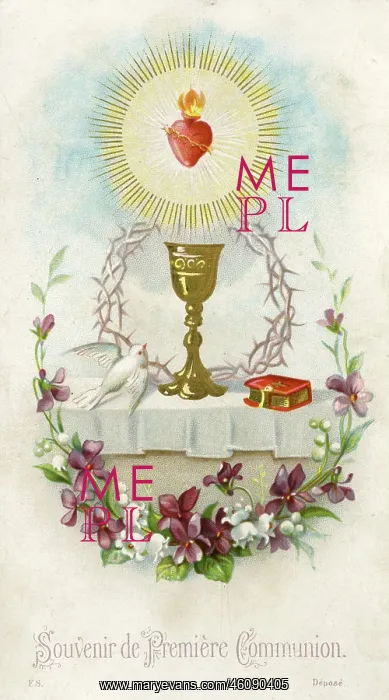 : Chromolithograph Devotional Card - First Communion : Chromolithograph Devotional Card - First Communion