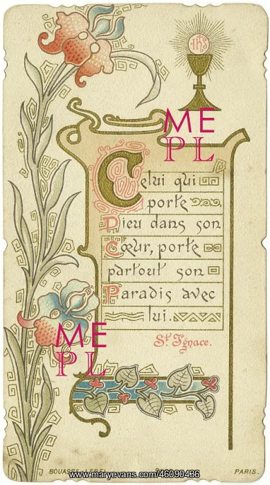 : Chromolithograph Devotional Card - First Communion : Chromolithograph Devotional Card - First Communion